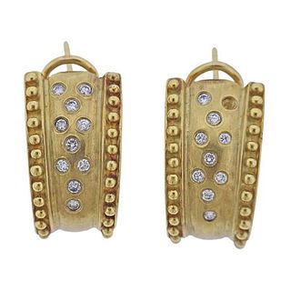 18k Gold Diamond Half Hoop Earrings