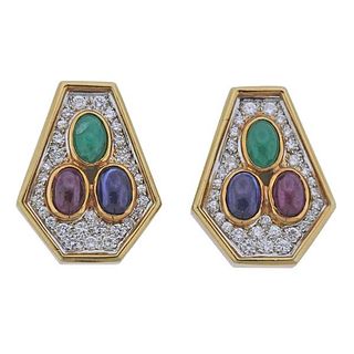 18k 14k Gold Diamond Emerald Sapphire Ruby Earrings