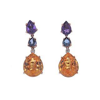 Kallati Gold Diamond Multi Gemstone Drop Earrings