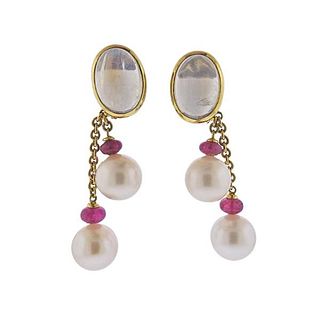Assael Price Dimitri 18k Gold Ruby Pearl Moonstone Earrings
