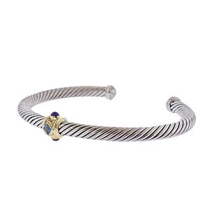 David Yurman Silver 14k Gold Tourmaline Lapis Cuff Bracelet