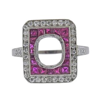 Platinum Diamond Ruby Ring Setting