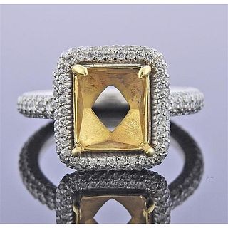 Birks 18k Gold Platinum Diamond Ring Setting 