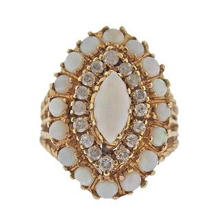 14k Gold Diamond Opal Ring