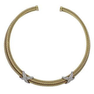 David Yurman Classic 14k Gold Diamond  Double Cable Choker Necklace