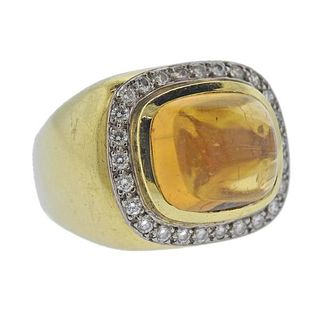 18k Gold Diamond Citrine Cocktail Ring