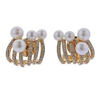 Hueb 18K Gold Diamond Pearl Earrings