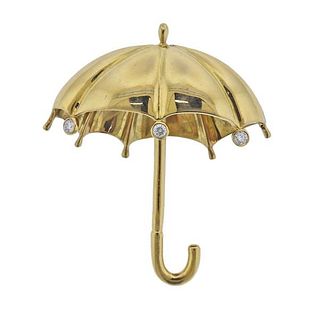 Tiffany &amp; Co 18k Gold Diamond Umbrella Brooch Pin 