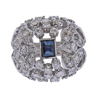 Midcentury 1950s Platinum Diamond Sapphire Ring
