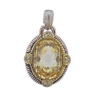 Judith Ripka Two Silver 18k Gold Diamond Canary Crystal Enhancer Pendant