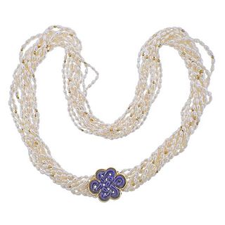 14K Gold Lapis Multi Strand Pearl Necklace 
