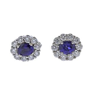 14k Gold Diamond Sapphire Stud Earrings