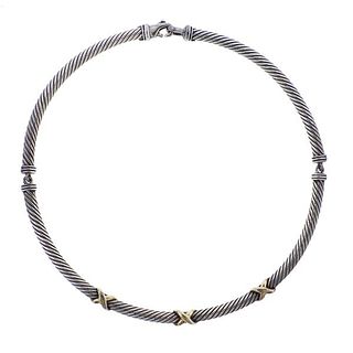 David Yurman Silver 14k Gold X Cable Necklace