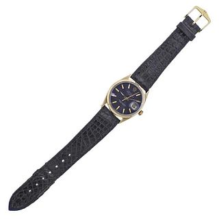 Rolex Oyster Date 14k Gold Steel Navy Blue Dial Watch 1550