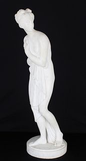 Carved European Marble Woman Figure