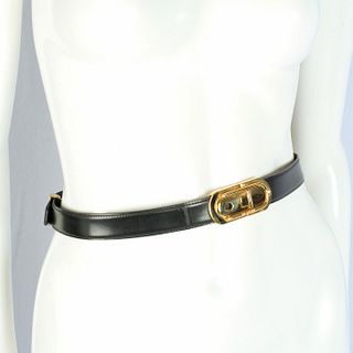Vintage St. John Black Leather Belt w/ Brass Buckle Size 34