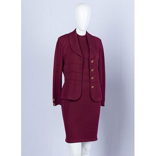 2pc St. John Burgundy Knit Jacket and Sleeveless Dress