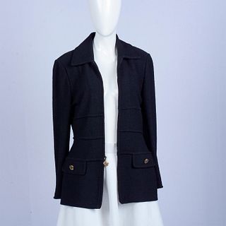 St. John Collection, Black Slub-Knit Zip Front Jacket Size 4
