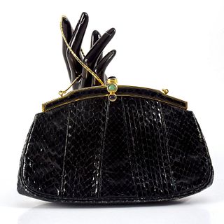 Judith Leiber Black Snakeskin Clutch Bag