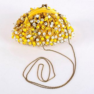 Santi Yellow and White Beaded Cross Body Party Clutch Bag