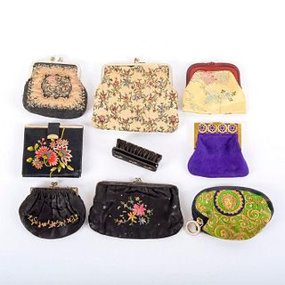 9pc Vintage Coin Purses and Brush