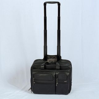 TUMI Black Leather Compact 2 Wheeled Brief Bag