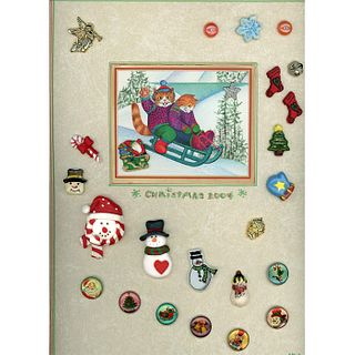 3 Cards of Assorted Material Christmas Buttons