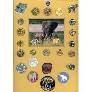 A FULL CARD OF ASSORTED MATERIAL ELEPHANT BUTTONS