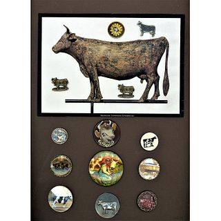 A CARD OF ASSORTED MATERIAL COW BUTTONS
