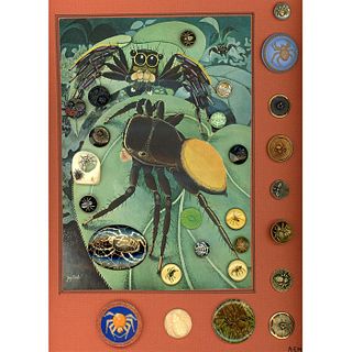 A CARD OF ASSORTED MATERIAL INSECT BUTTONS