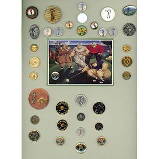 A CARD OF ASSORTED MATERIAL GOLFING BUTTONS