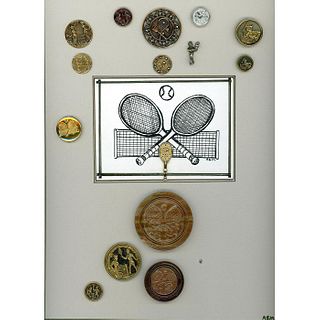 A CARD OF ASSORTED TENNIS RELATED BUTTONS