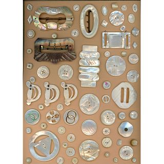 3 CARDS OF ASSORTED PEARL BUTTONS AND BUCKLES