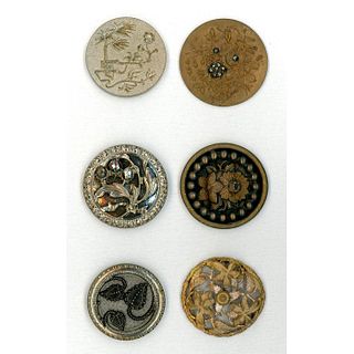 A Small Card of Assorted Metal Picture Buttons