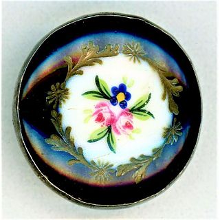 1 Div. 1 Hand Painted French Enamel In Metal Button