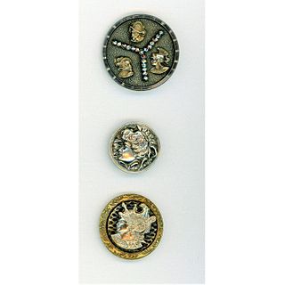 Three Division One Brass and Silver Head Buttons