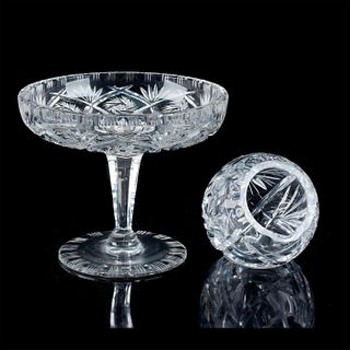 2 Vintage Cut Glass Pedestal Bowl and Small Bowl
