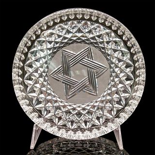 Vintage Crystal Shallow Serving Platter, Star of David
