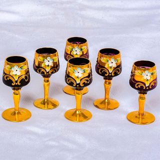6 Vintage Murano Glass Cordial Glasses