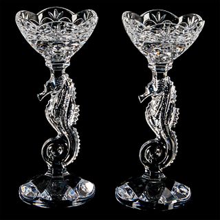 A Pair Of Waterford Lead Crystal Seahorse Candle Holders