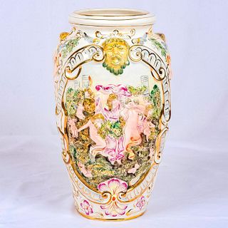 Impressive Capodimonte Ceramic Vase, Cherubs