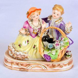 Vintage Bone China Lace Figurine, Children With Basket