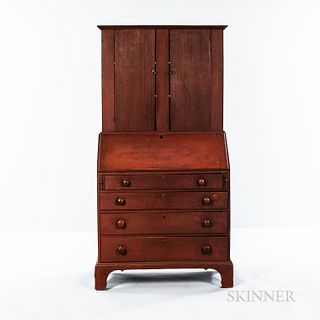Red-Painted Maple Desk Bookcase