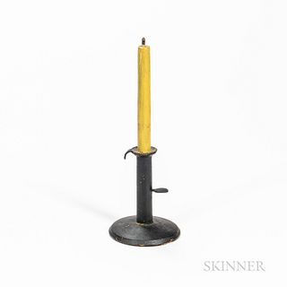 Carved and Painted Wooden Faux Hogscraper Candlestick