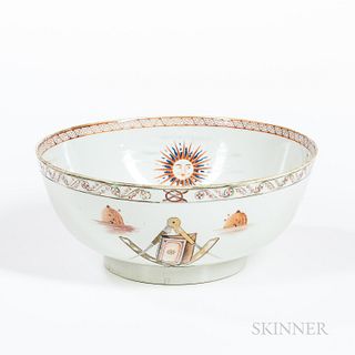 Chinese Export Porcelain Punch Bowl with Masonic Designs