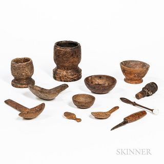 Group of Carved and Turned Burl Objects