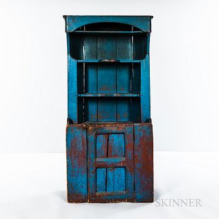 Blue-Painted Pine Step Back Cupboard