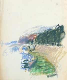 Wolf Kahn, Am. 1927-2020, Italian View, c. 1957, Pastel on paper, framed under glass