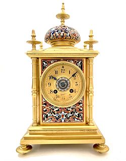 A French Champleve Enameled Bronze Clock