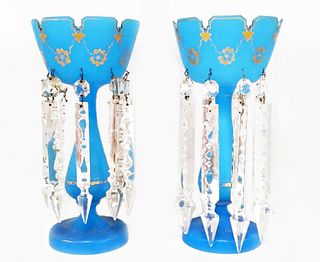 A Pair Of Blue Opaline Crystal Luster